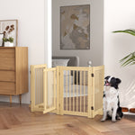 Dog Barrier 4-part 204 x 75 cm Foldable with Door, Wooden Natural