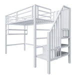 Loft Bed 90x200cm Storage Ladder Shelves - White