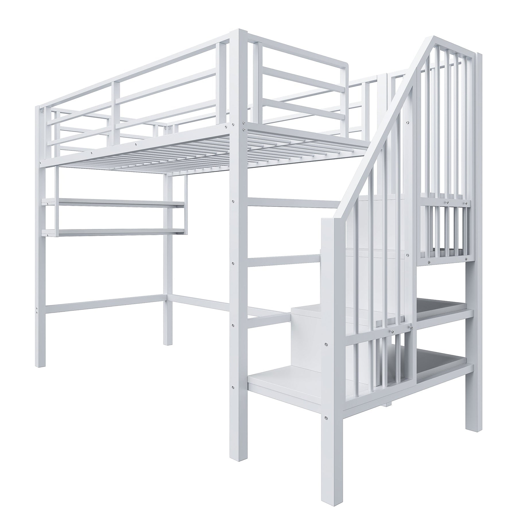 Loft Bed 90x200cm Storage Ladder Shelves - White