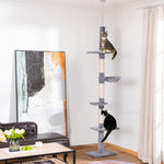 Cat Tree, Height Adjustable Sisal Posts, Grey
