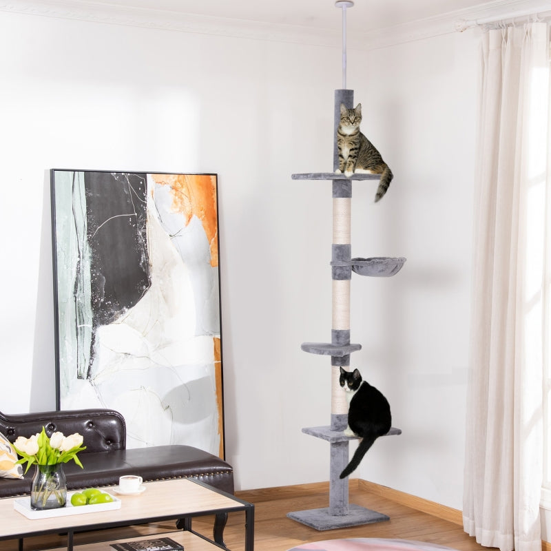 Cat Tree, Height Adjustable Sisal Posts, Grey