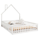 Children's House Bed 140x200cm Chimney Shape Slatted Base Pine Wood White