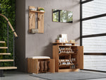 Hallway Wardrobe Set, Shoe Bench and Cabinet with Mirror, 4 Hooks, 5 Doors, Natural