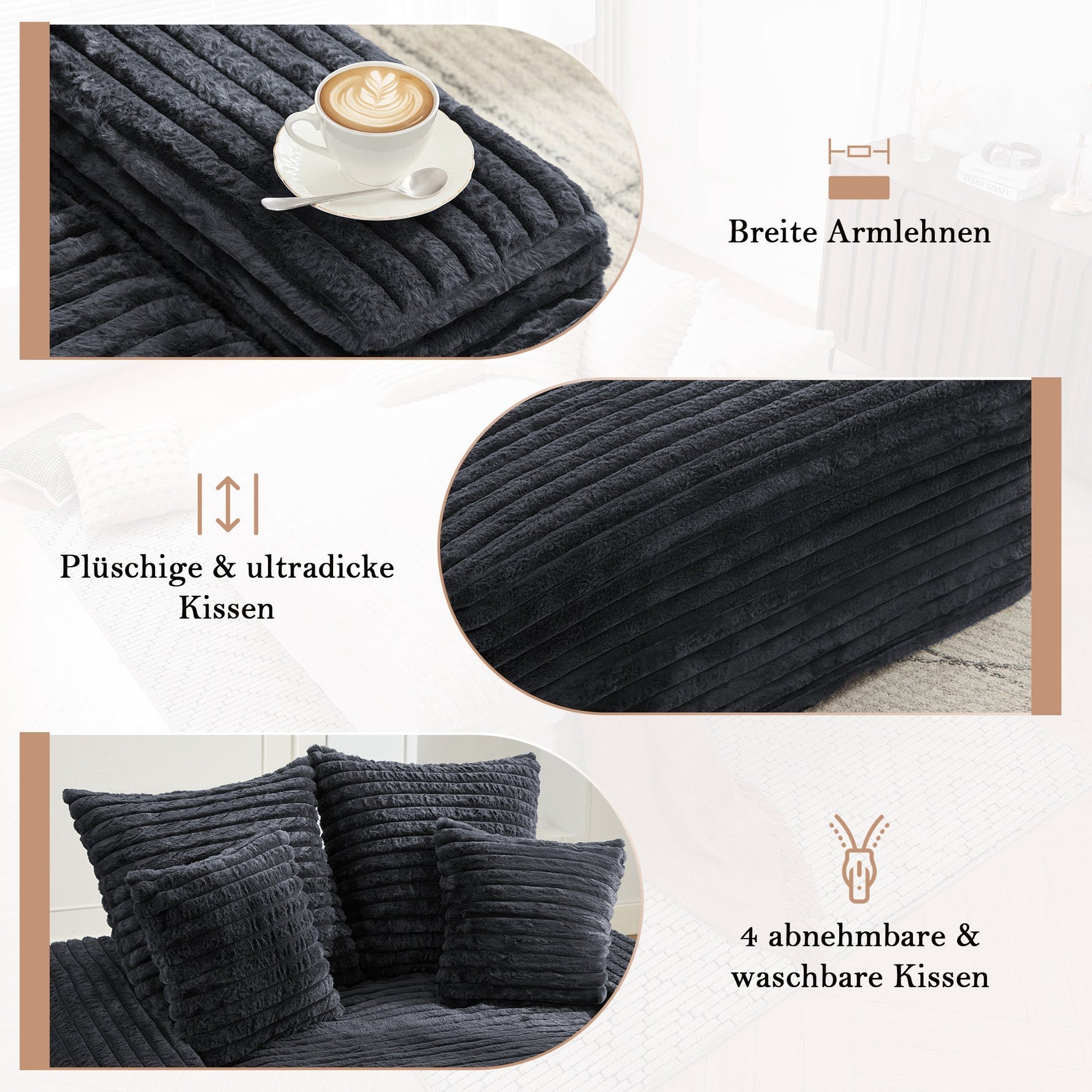 Luxury Cord Sofa, Multifunctional Sofa Bed Space-Saving, Grey