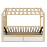 Kids Country Bed 90x200cm with Storage & Roof, Wood & White
