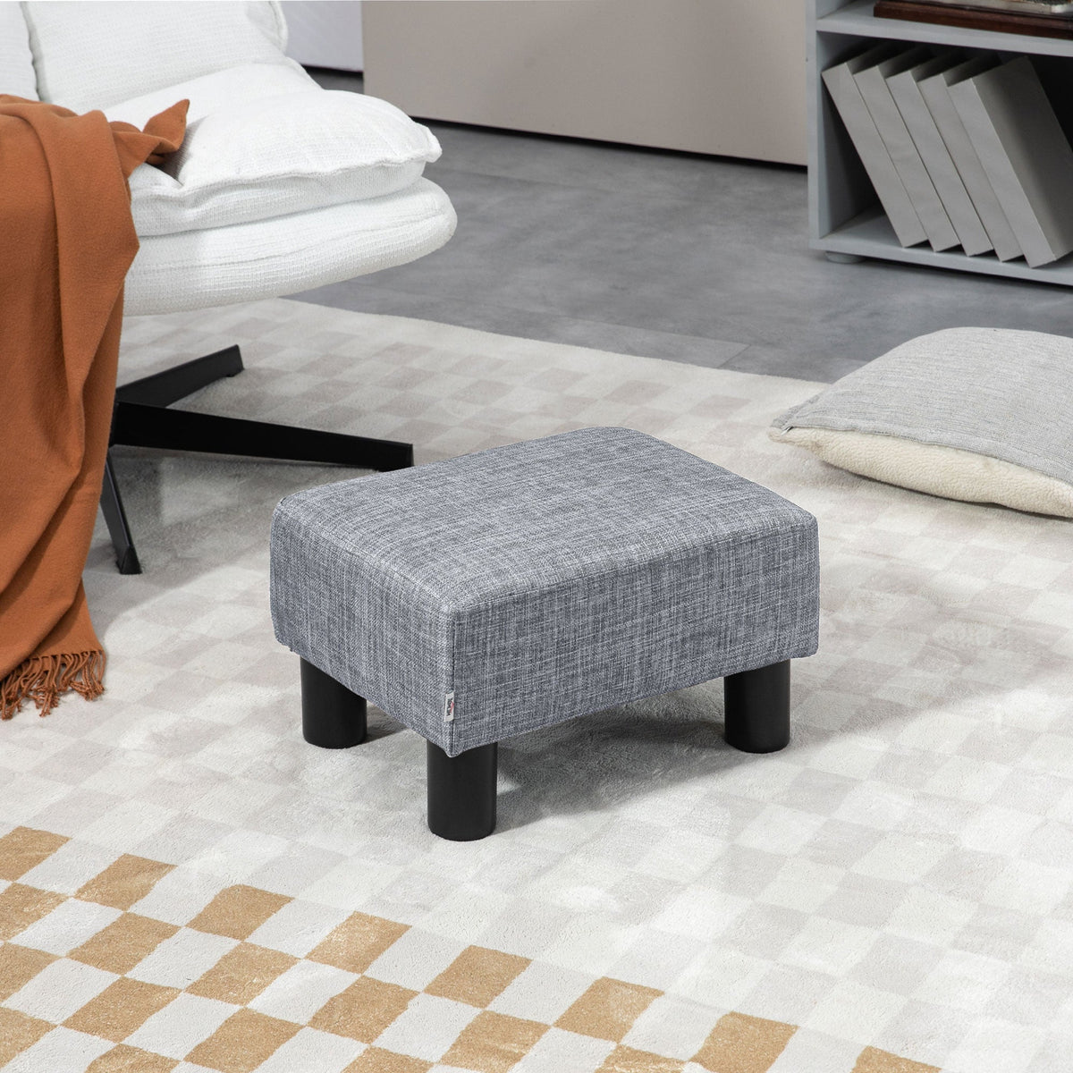 Footstool Rectangular Ottoman Upholstered Linen 150kg Capacity, Grey