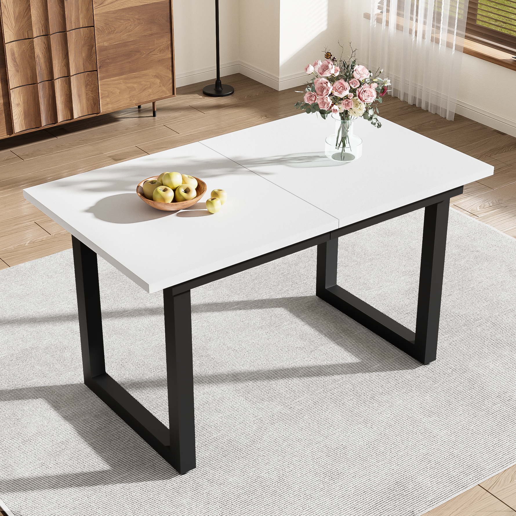 Extendable Dining Table 140/180cm Rectangular Industrial Style MDF White/Black