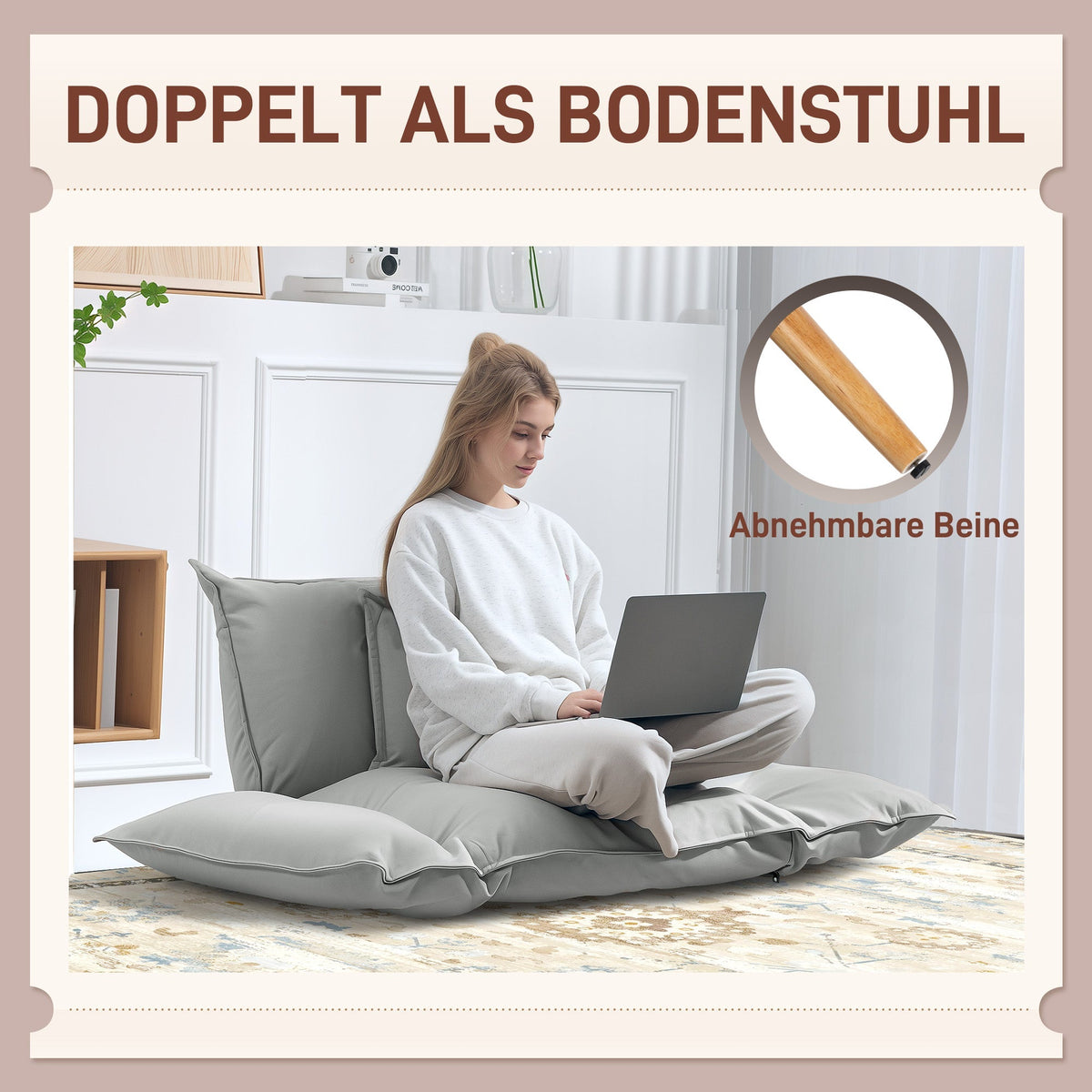 2-in-1 Armchair, Adjustable Backrest, Microfiber Cloth, Light Grey