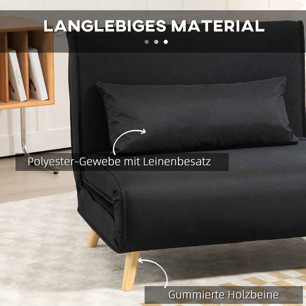 2-in-1 Sleeper Chair Sofa Bed Adjustable Backrest Linen Look