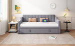 Upholstered Bed Sofa, 2-in-1 Multifunctional with Socket & Storage, Gray Velvet