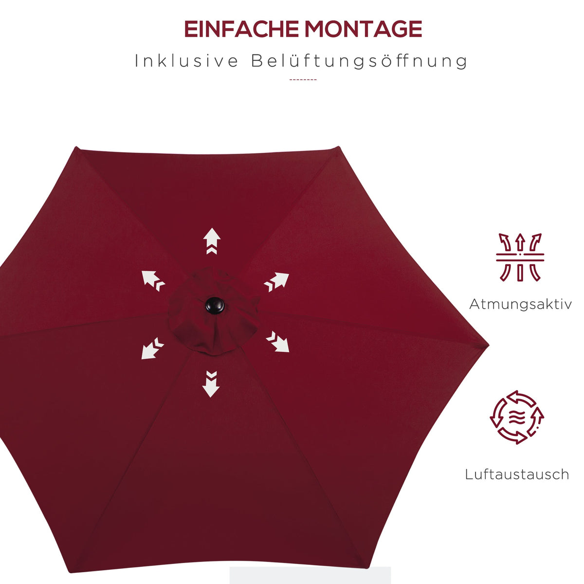 Folding Parasol Garden Umbrella 2.6m Aluminum Hand Crank, Red Polyester