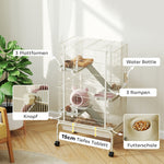 Small Animal Cage, 4 Levels with Food Bowl and Water Bottle, Beige