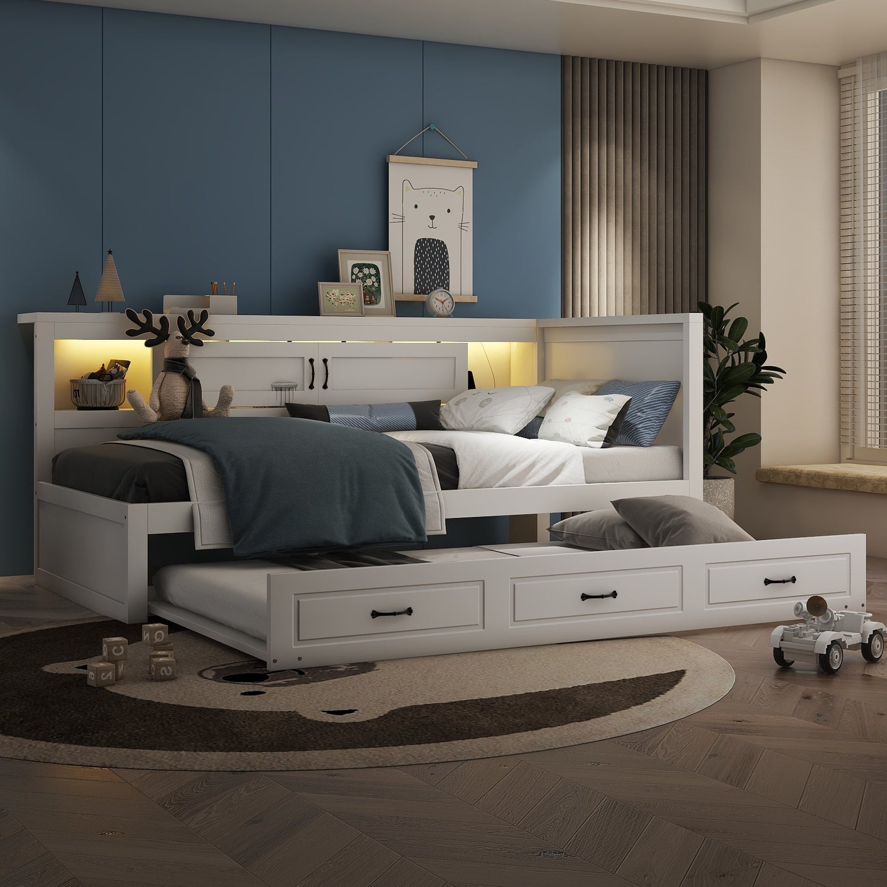 Sofa Bed Daybed with LED Lights, Pull-Out Bed and USB Charging, White