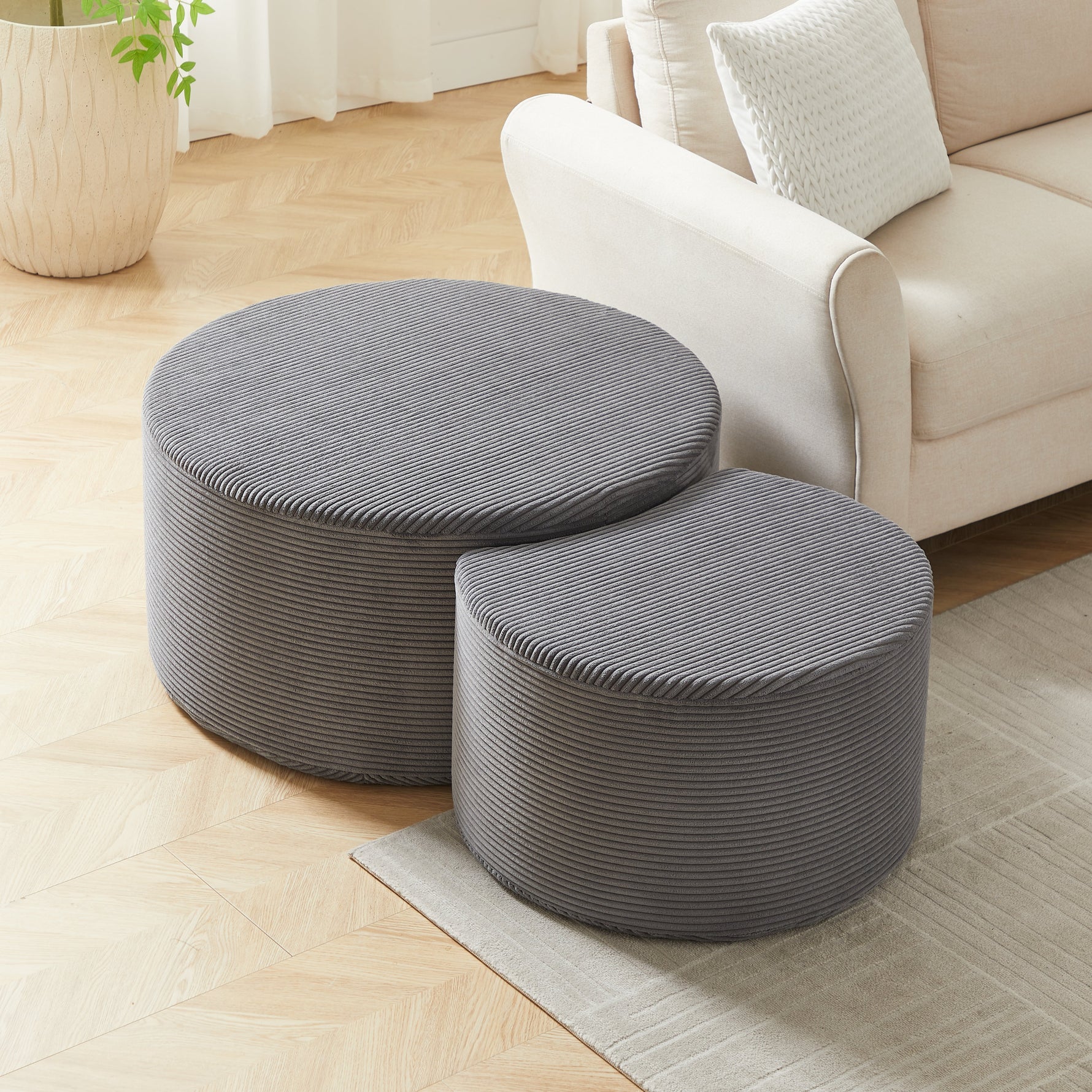 Coffee Table Set, 2-Piece Upholstered Round Foam