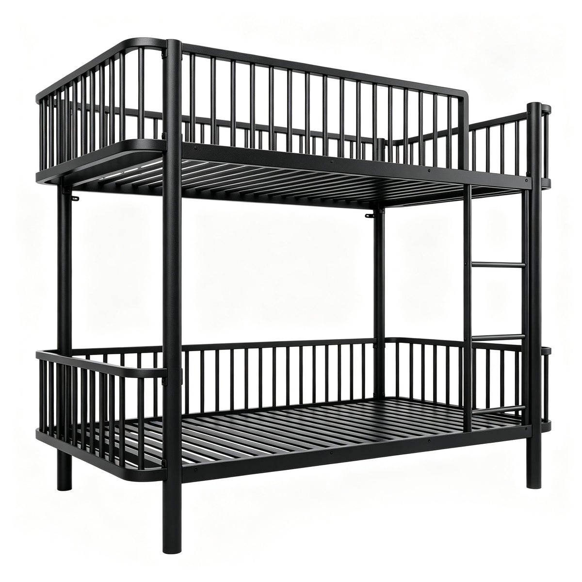 Metal Bunk Bed 90x200 Space-Saving Safety Railing, Black