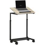 C-shaped side table, height-adjustable coffee laptop table with wheels, white