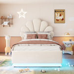 Upholstered Bed 90x200cm, Flower Headboard & Storage, Beige Velvet