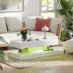 Living Room Table, Drawers, LED Lights, Open Shelf, White Chipboard