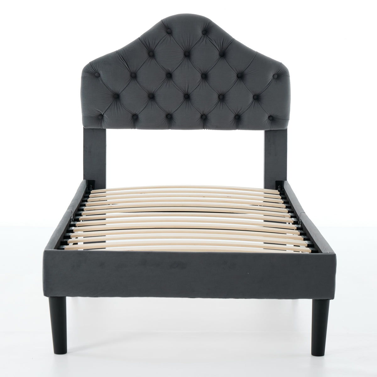 Twin Size Upholstered Platform Bed Frame, 90x200cm, Gray Velvet
