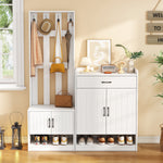 Wardrobe Set 140.6x32x180 cm Hallway Panel Shoe Cabinets, White Matte Finish