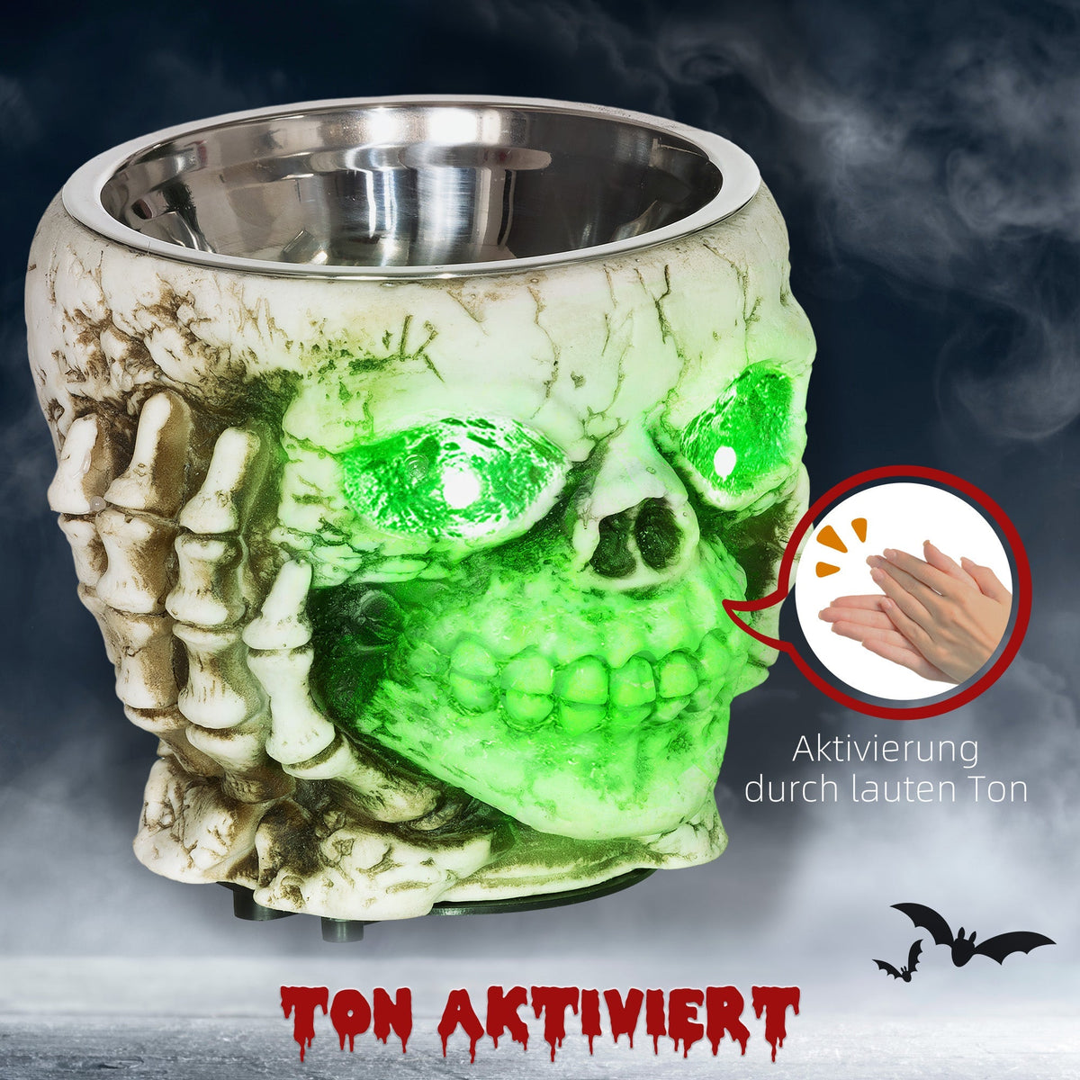 Halloween Decoration Garden Skeleton, Electric with Glowing Eyes & Scary Sound, Stainless Steel