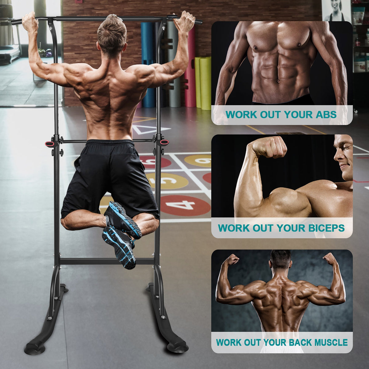 Sport Power Tower, Adjustable Dip Station & Pull Up Bar, 330lbs Capacity, Space-Saving Home