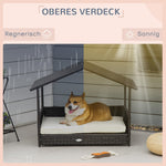 Rattan Dog House, Outdoor Bed, Steel Frame, Coffee-Brown