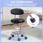 Rolling Stool, Height-Adjustable Swivel with Backrest & Wheels, Faux Leather Black
