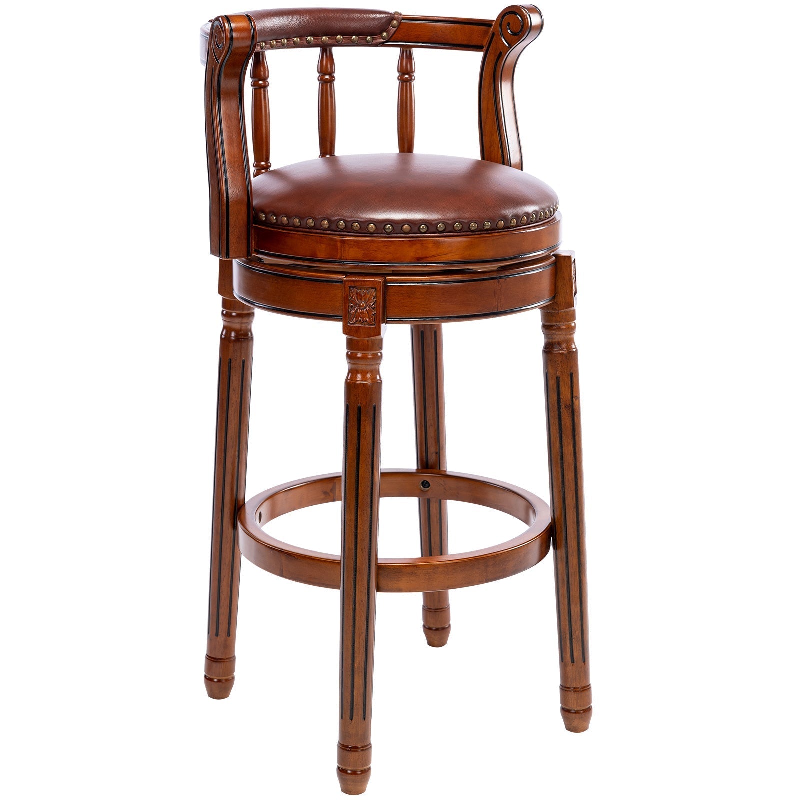 Bar Stools 360° Swivel with Backs Counter Height - Cow Top Leather Wooden