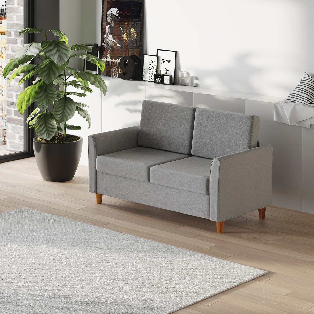 Double Sofa, Removable Cushions, Linen Light Grey