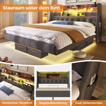 Upholstered Bed 180x200 Floating LED Charging Station Storage Headboard, Linen Grey