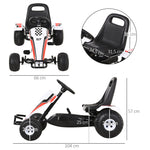 Go-Kart Ride-On Car with Pedal Brakes for Kids 3-6 Years, White Steel