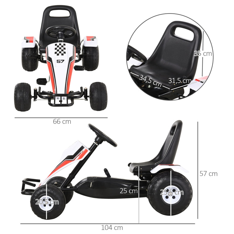 Go-Kart Ride-On Car with Pedal Brakes for Kids 3-6 Years, White Steel