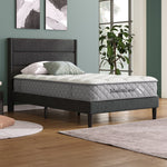 Upholstered Bed, 90x200cm with Slatted Frame & Headboard, Grey Linen