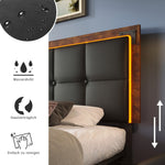 Bed Frame, LED, 4 Drawers, Adjustable Headboard, Black PU
