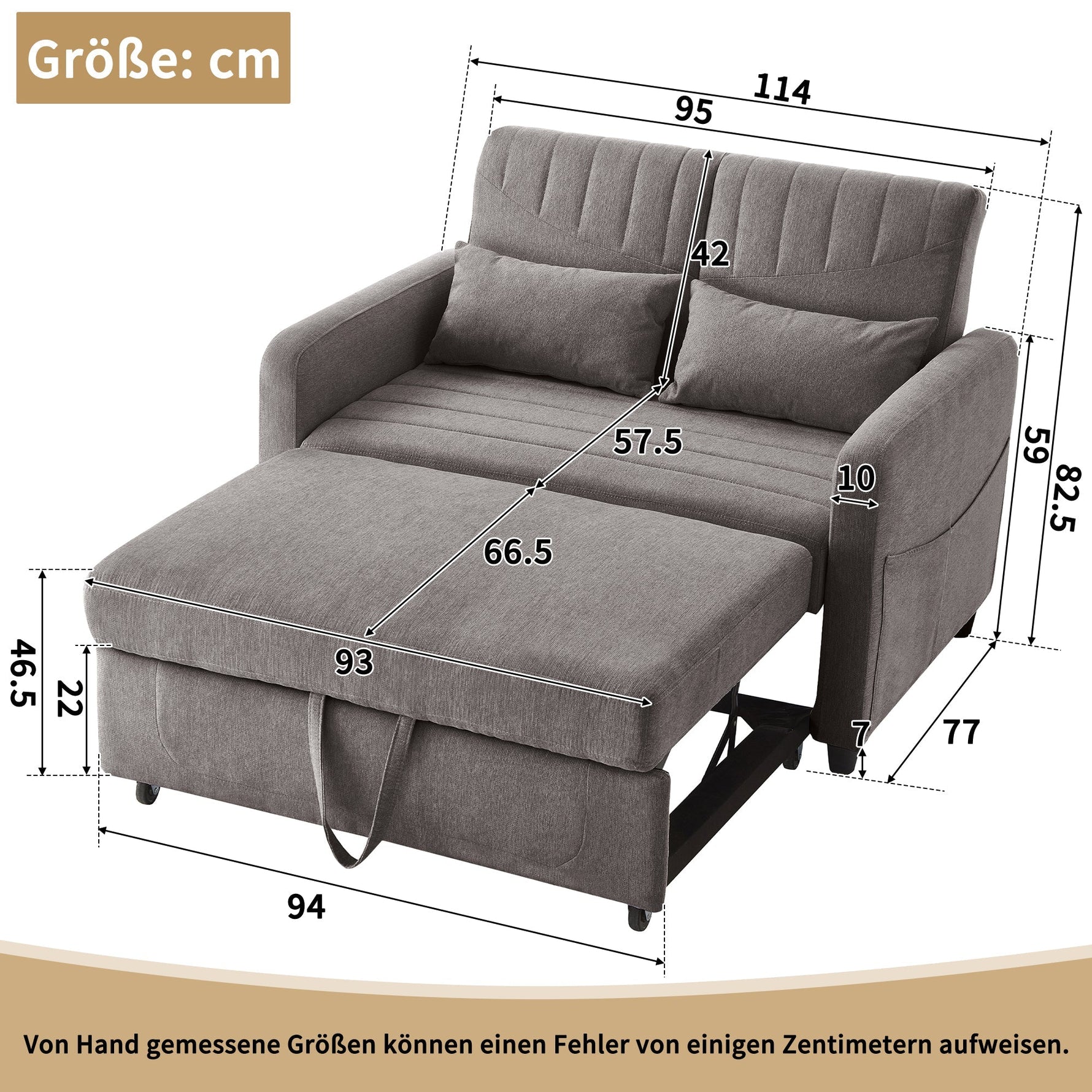 Two-Seater Sofa Bed with Adjustable Backrest and Pull-Out Design, Cotton-Linen Fabric