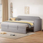 Upholstered Extendable Sofa Bed 90/180x190cm, Light Grey Linen