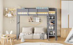 Loft Bed with Storage, 90x200cm, Slatted Base, Solid Pine Wood Grey
