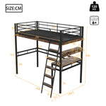 Loft Bed 90x200cm with Desk and Shelves, Black Iron