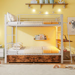 Loft Bed 140x200 cm with Desk, 2 Drawers & LED, White Metal