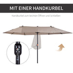 Parasol Market Umbrella Double Oval with Hand Crank, Light Coffee