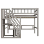 Solid Wood Children's Bed 90x200 with Storage Cabinet, Grey