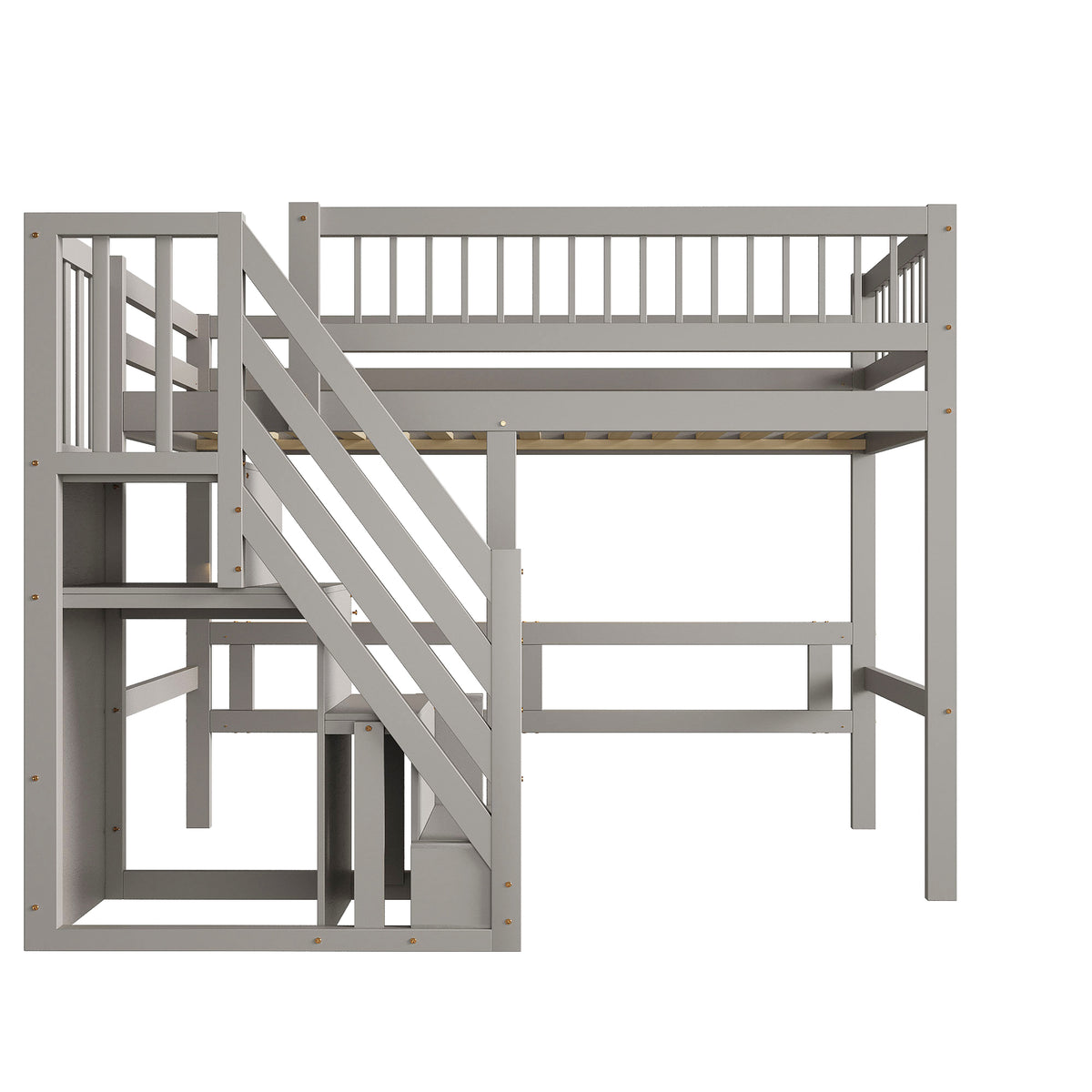 Solid Wood Children's Bed 90x200 with Storage Cabinet, Grey