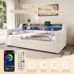 Space-Saving Sofa Bed 90x190cm with Storage & LED, Beige Velvet