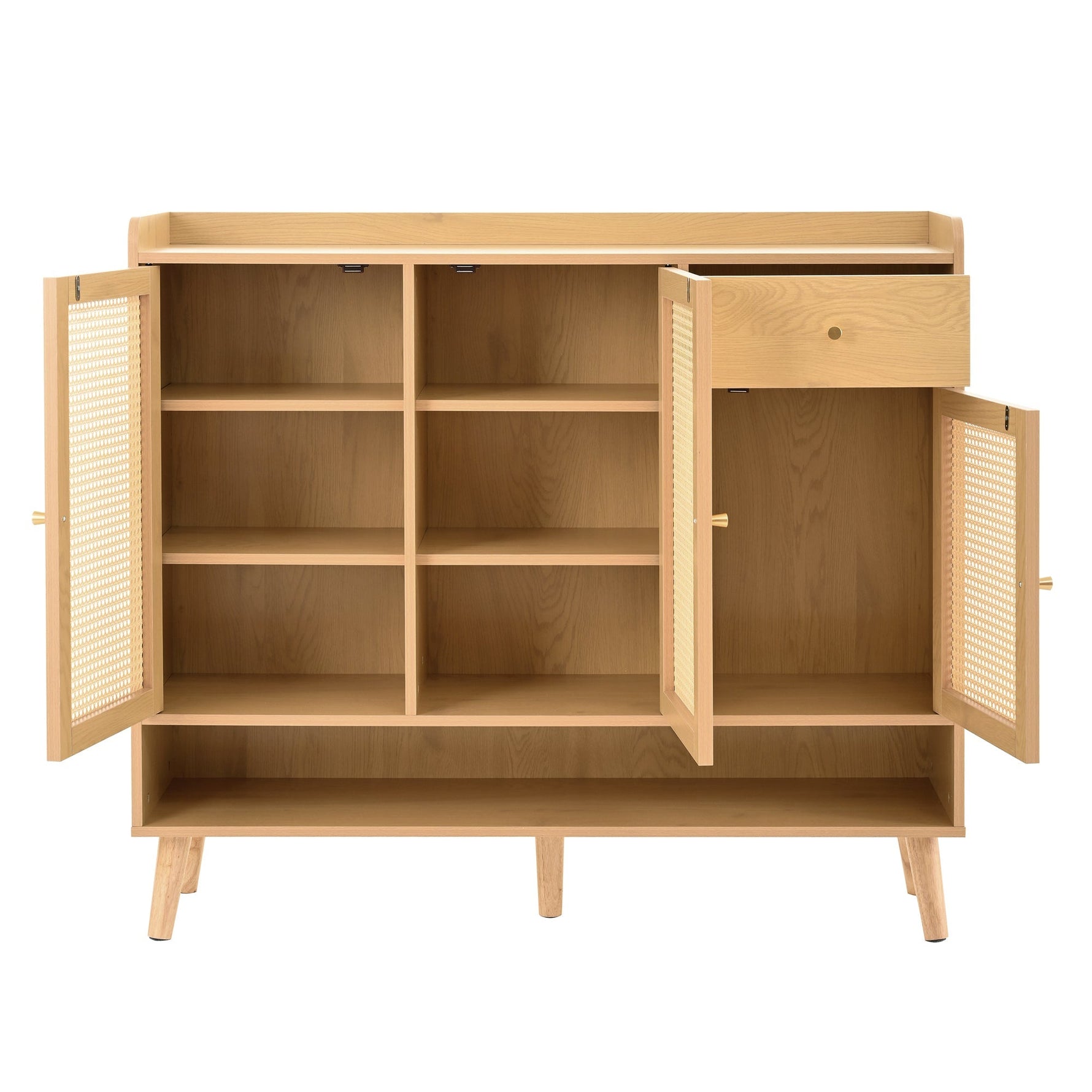 Natural rattan shoe cabinet, 3 doors, 1 drawer, 5 shelves