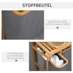 Laundry Basket, Platform Laundry Collector with 3 Removable Bags, Grey+Natural Bamboo