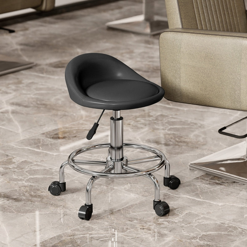 Rolling Stool, Adjustable Swivel with Backrest, Black