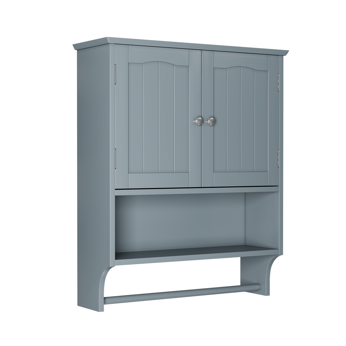 Bathroom Wall Cabinet, 2 Doors, Open Shelves & Towel Rail, White