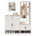 Wardrobe Set 140.6x32x180 cm Hallway Panel Shoe Cabinets, White Matte Finish