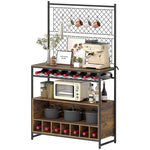 Kitchen Shelf with Worktop, Mesh Panels, 5 Hooks, Brown